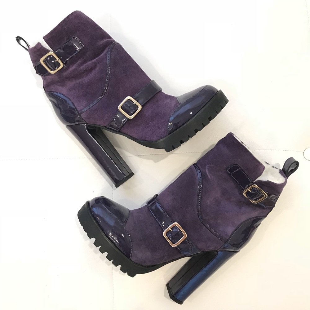 RED VALENTINO Suede Purple Shearling Booties Sz 40 - Picture 1 of 7
